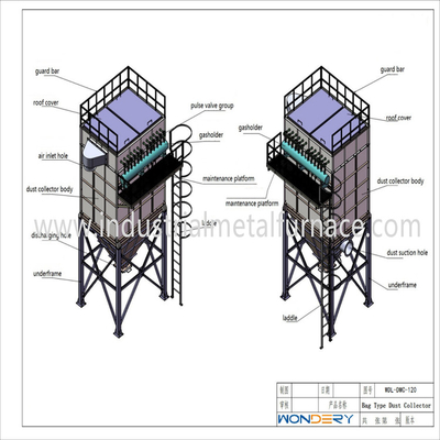 1200Pa 1.5m/Min เตาหลอมโลหะอุตสาหกรรมชนิดถุงเก็บฝุ่น 2000mm